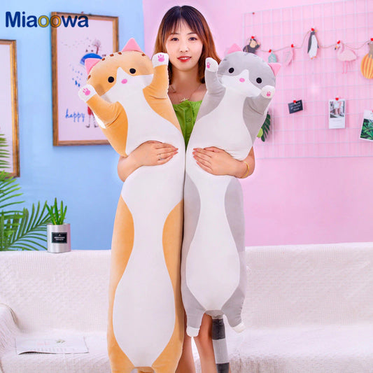 50/70Cm Cute Soft Long Cat Plush Toys Stuffed Pause Office Nap Pillow Bed Sleep Home Decor Gift Doll for Kids Girl