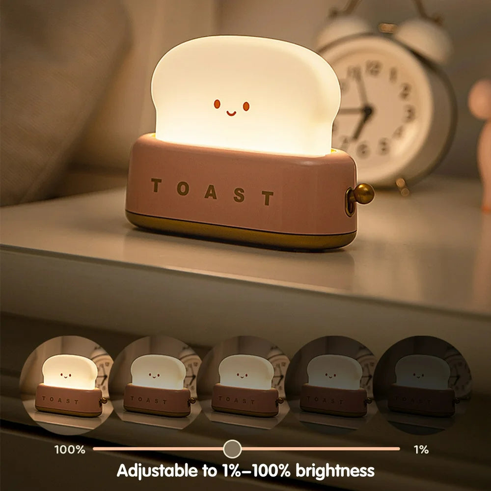 Cute Bread Night Light Usb Rechargable Desk Lamp Bedroom Bedside Sleep Light Reading Light for Office Bedroom Living Room