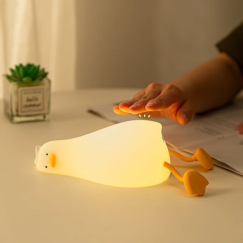 Duck Rechargeable LED Night Light Pat Silicone Lamp Bedside Cartoon Cute Children Nightlights for Home Room Decor Birthday Gift