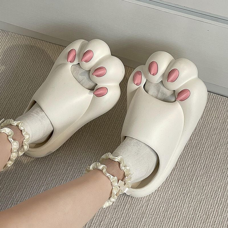 2023 Summer Indoor Slippers Women Men Home Floor Shoes Soft EVA Thick Sole Cute Cartoon Paw Slides Female Male Platform Footwear