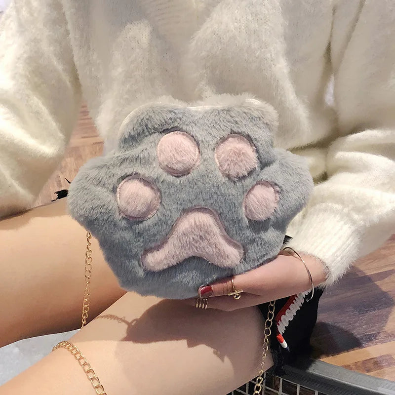 Cute Bear Paw Girls Chain Zipper Shoulder Bag Lovely Children'S Soft Plush Coin Purse Baby Boys Accessories Small Crossbody Bags