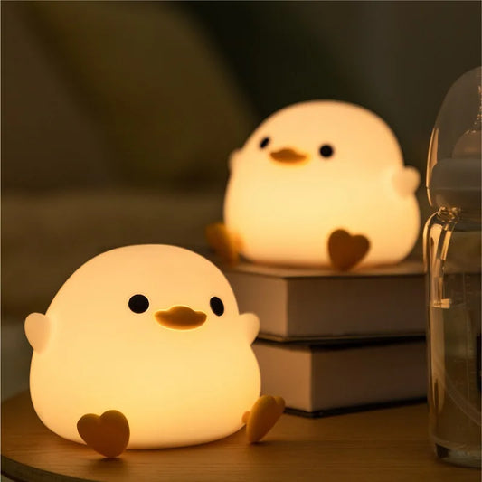 LED Night Light Cute Duck Cartoon Animals Silicone Lamp for Children Kid Touch Sensor Timing USB Rechargeable for Birthday Gifts