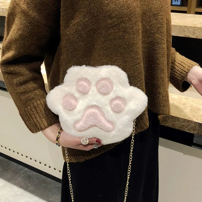 Cute Bear Paw Girls Chain Zipper Shoulder Bag Lovely Children'S Soft Plush Coin Purse Baby Boys Accessories Small Crossbody Bags