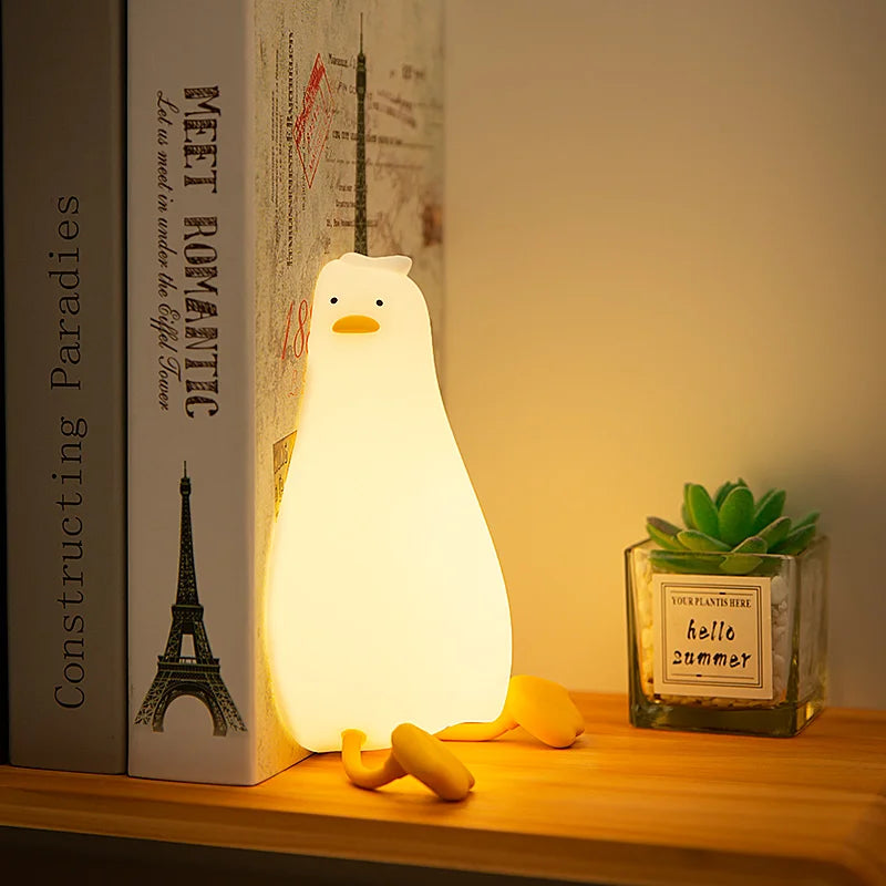 Duck Rechargeable LED Night Light Pat Silicone Lamp Bedside Cartoon Cute Children Nightlights for Home Room Decor Birthday Gift